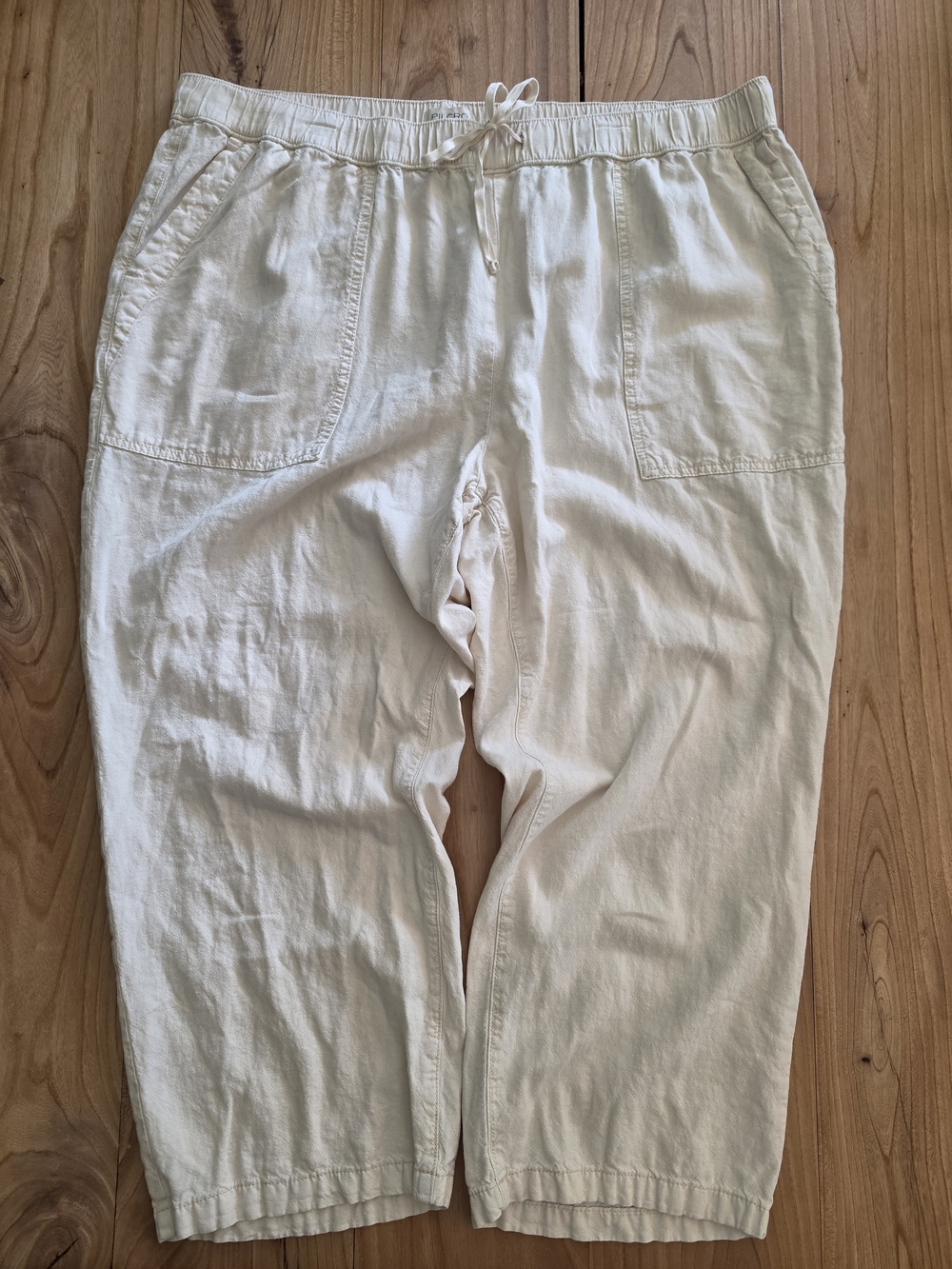 Pilcro Cream Drawstring Cropped Linen-Blend Pants - 2X